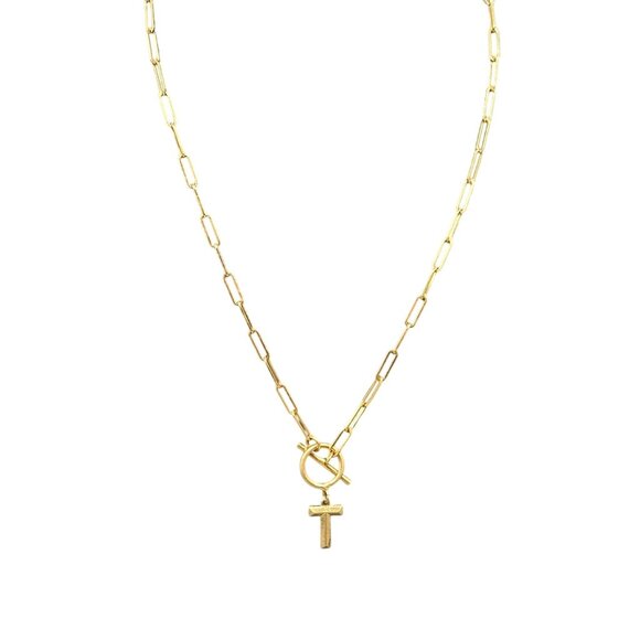 Plunder Toggle Loop Closure and Monogram Letter T Pendant Chain Necklace - Picture 1 of 4